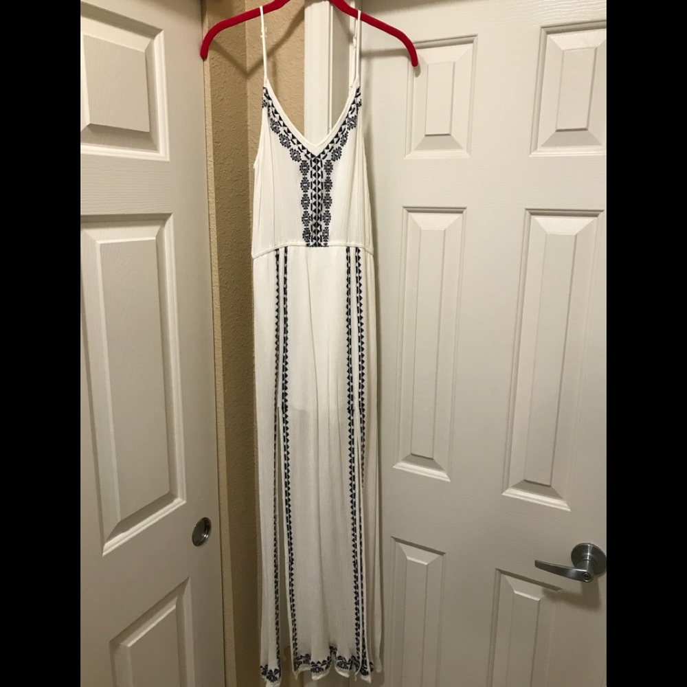 Lush white and blue maxi with double slit